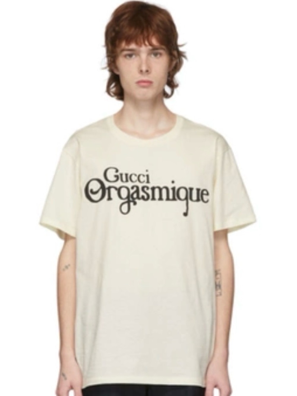 Gucci Cream 'Orgasmique' Logo T-Shirt